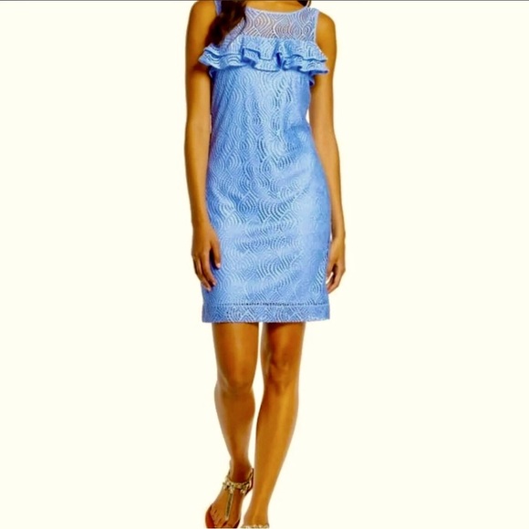 Lilly Pulitzer Dresses & Skirts - 💙Lilly Pulitzer Size Large Janine Shift Dress Blue Peri Flowing Leaf Lace💙